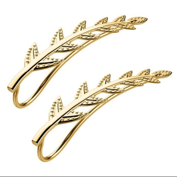 ✨24K Gold Plated Olive Leave Crawler Cuff Earrings - Picture 2 of 6